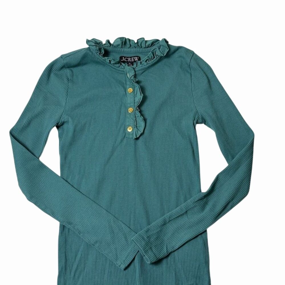 J.Crew Women's XS Ruffle Collar Long Sleeve Blouse Blue Casual Top - Picture 1 of 10